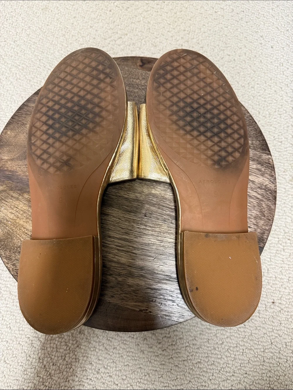 AEROSOLES Metallic Gold Quilted Slide Sandals with Padded Strap